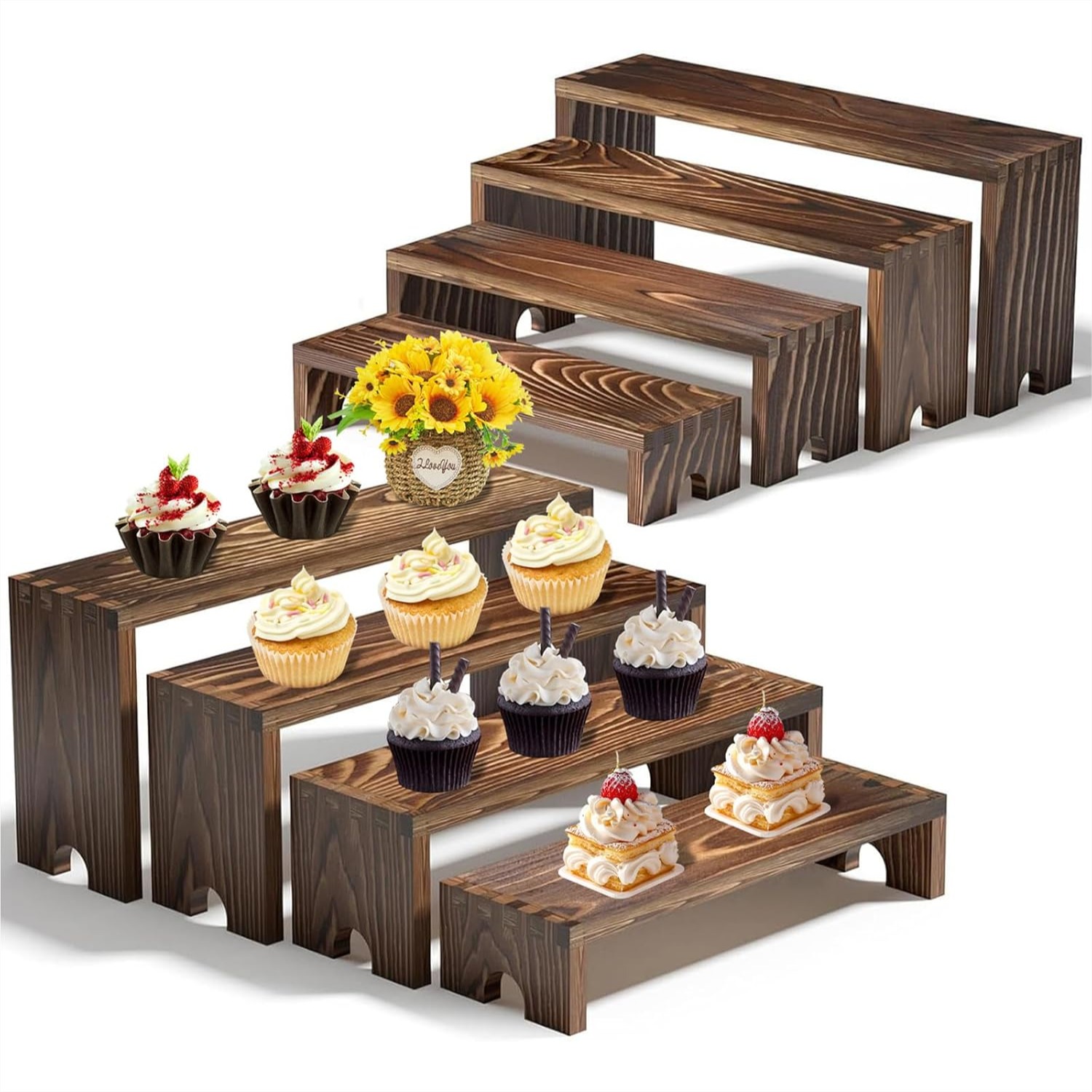 2 Tier Wooden Cupcake Stand Se - Display Risers Set avaliação e preço