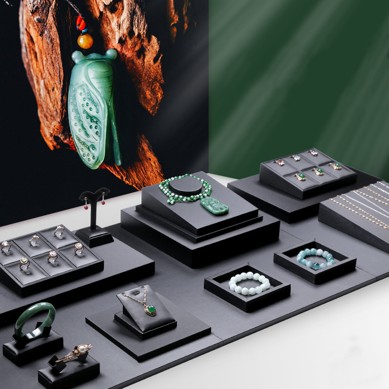 Black PU Leather Jewelry Displ - Display Risers Set avaliação e preço