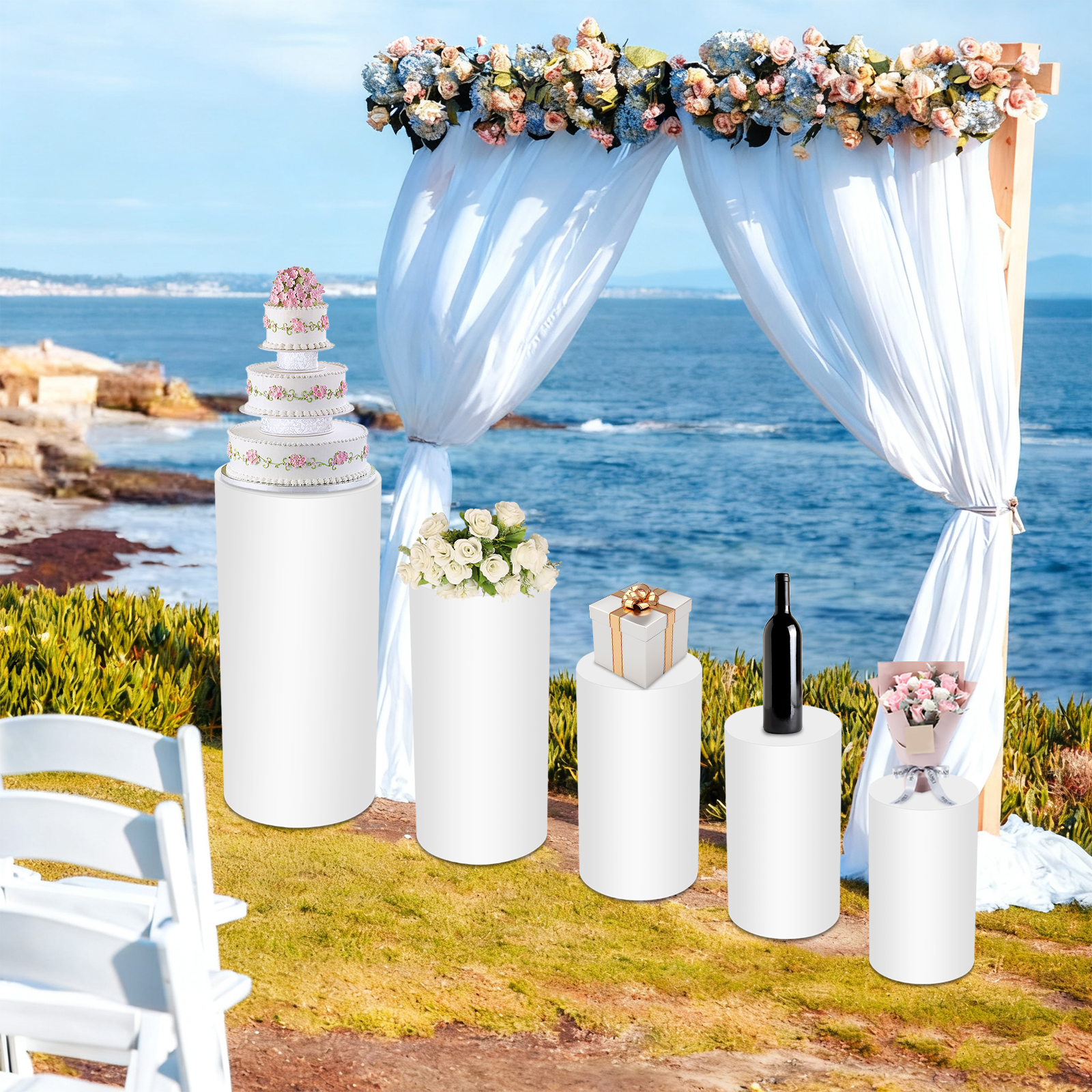 5Pcs White Cylinder Pedestal S - Display Risers Set avaliação e preço