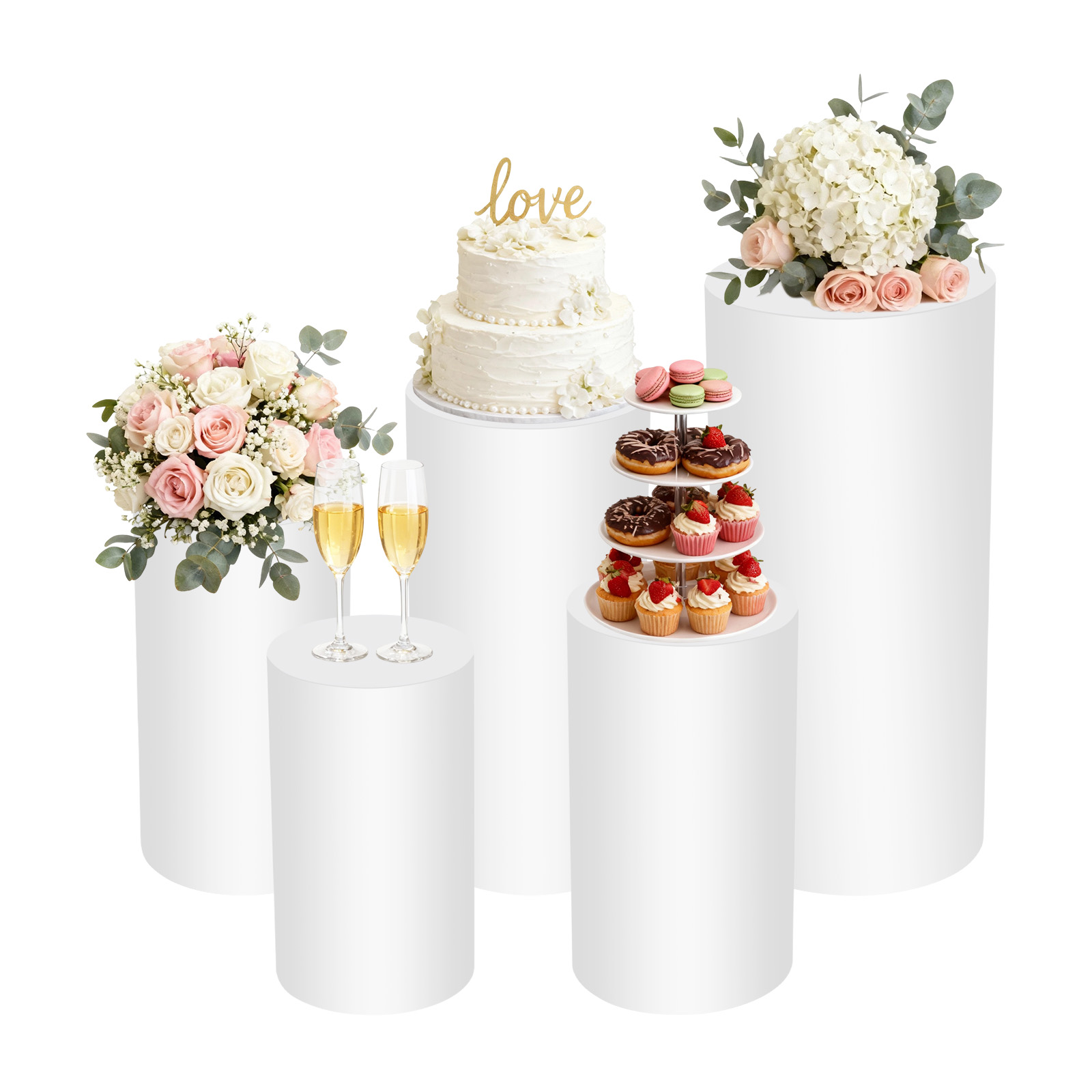 5Pcs White Cylinder Pedestal S - Display Risers Set avaliação e preço