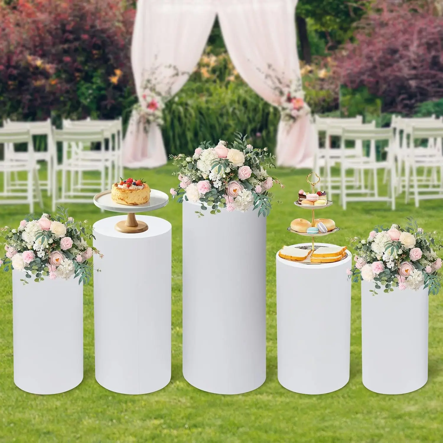 5Pcs White Cylinder Pedestal S - Display Risers Set avaliação e preço